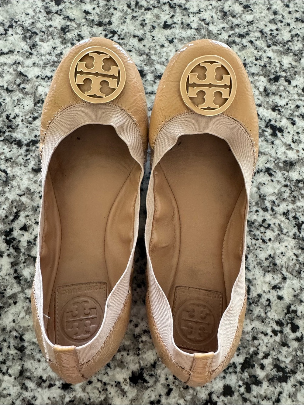 Tory Burch Tan Leather Logo Ballet Flats